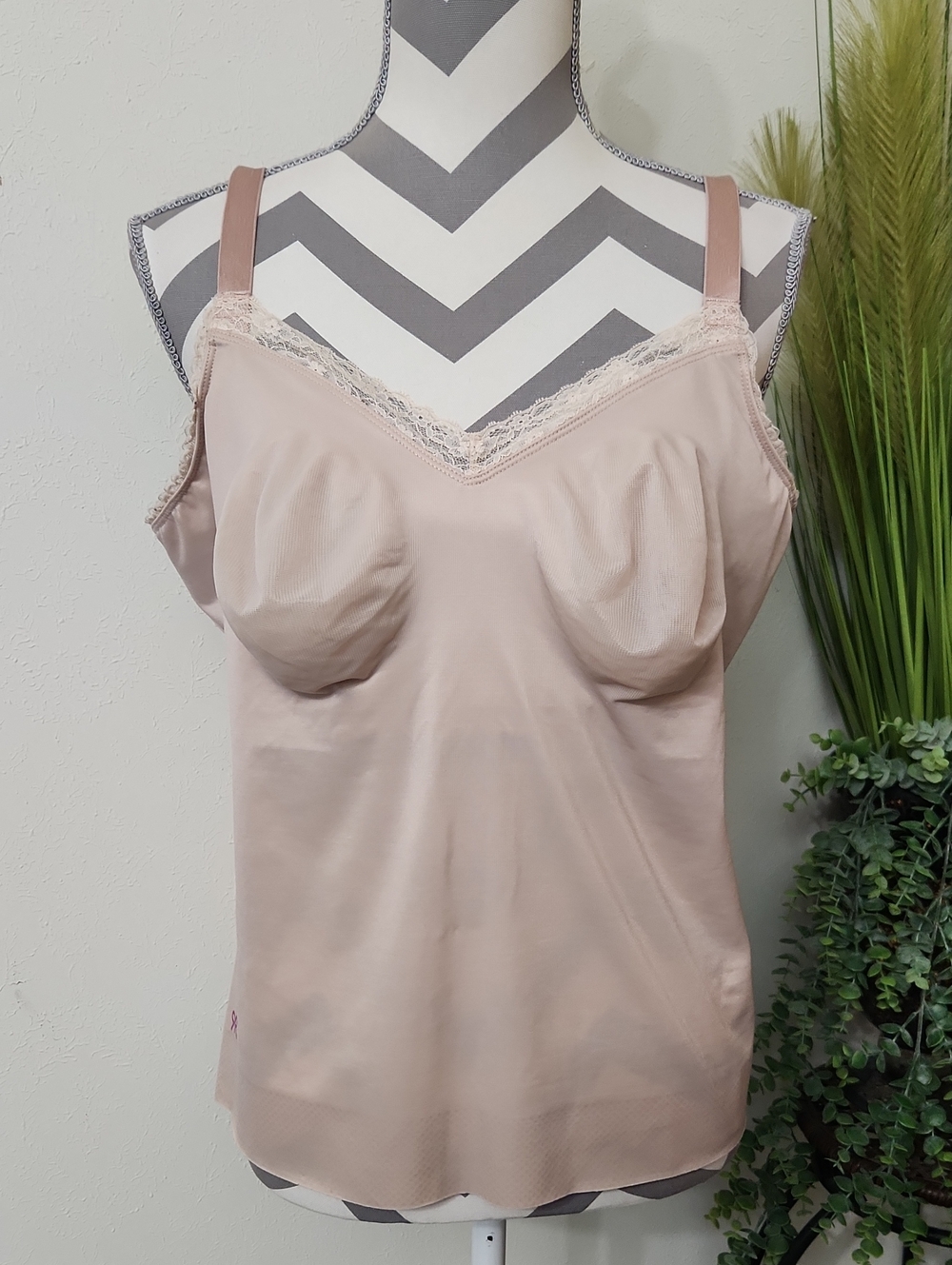Ruby Ribbon Lace-Trim Nude Camisole Slip - Soft Support Chemise